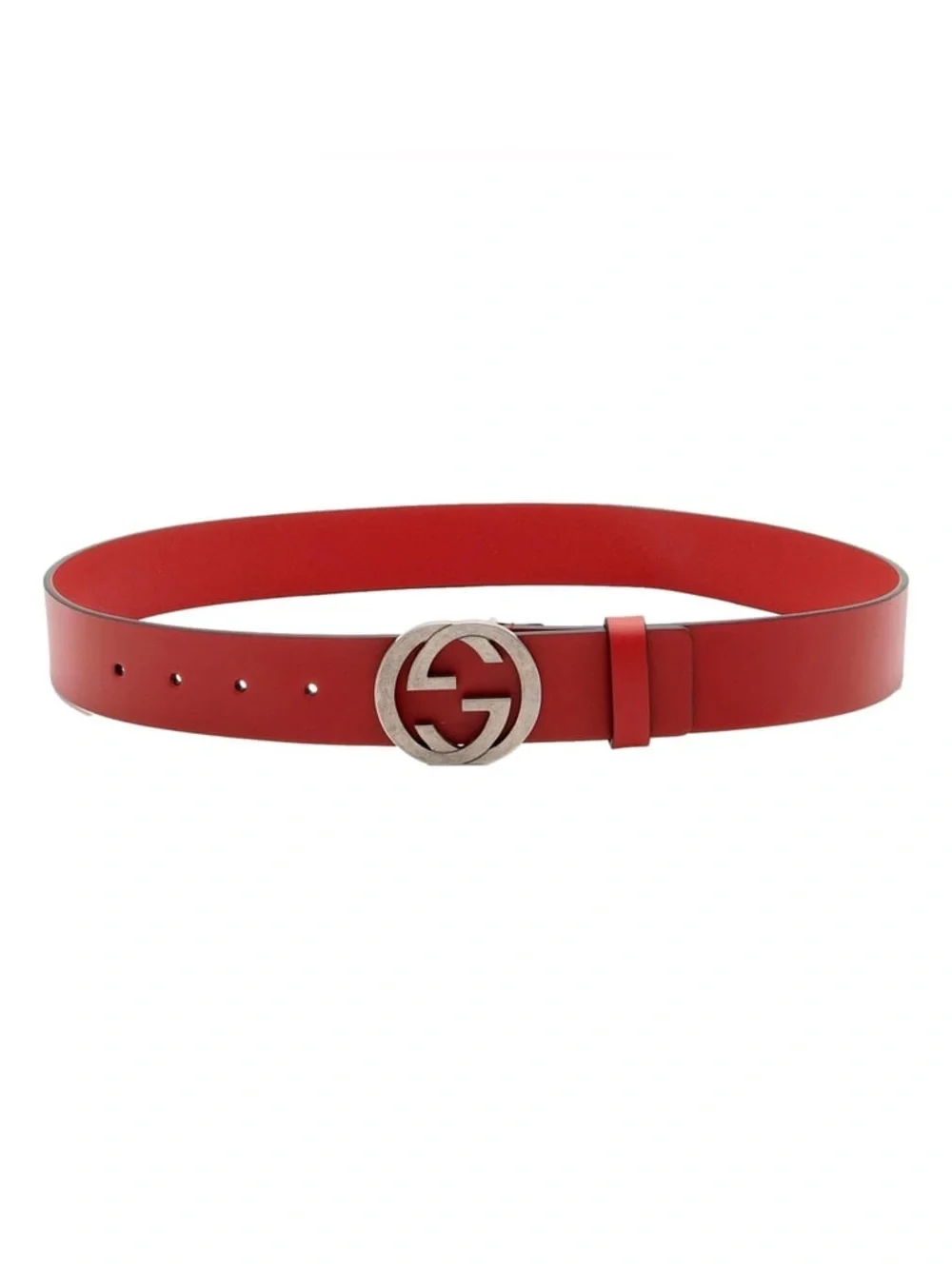 Gucci Red Leather Belt with Silver Double-G Buckle 95cm